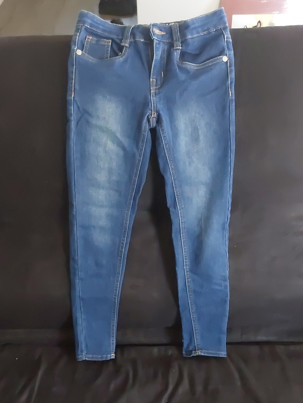 Classic Blue Skinny Jeans for Girls- Stretch Mid-Rise